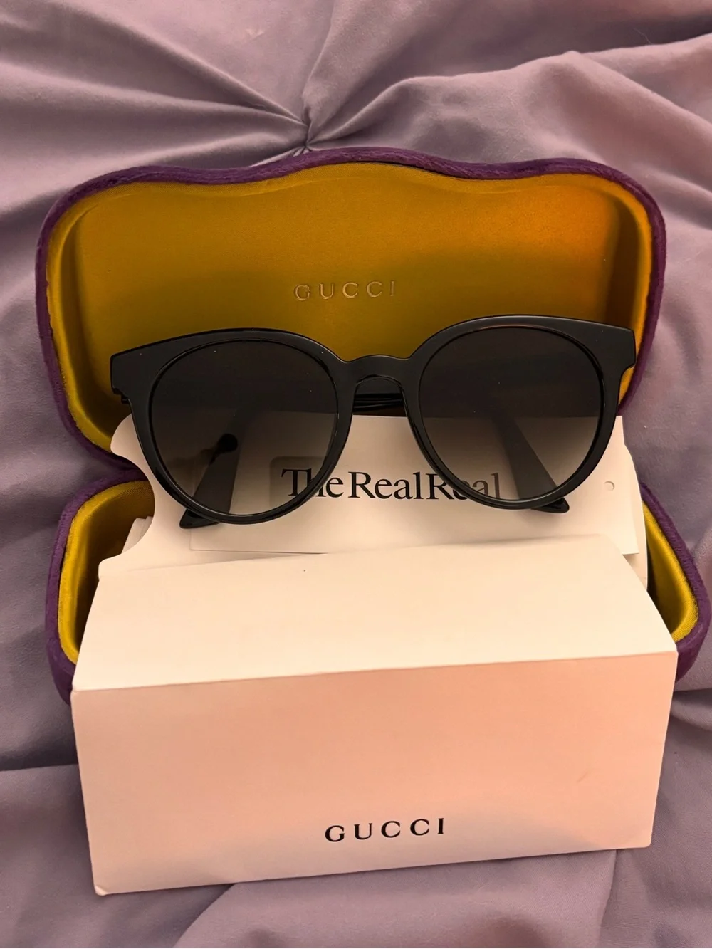 Gucci Black Round Women's Sunglasses with Dark Lenses